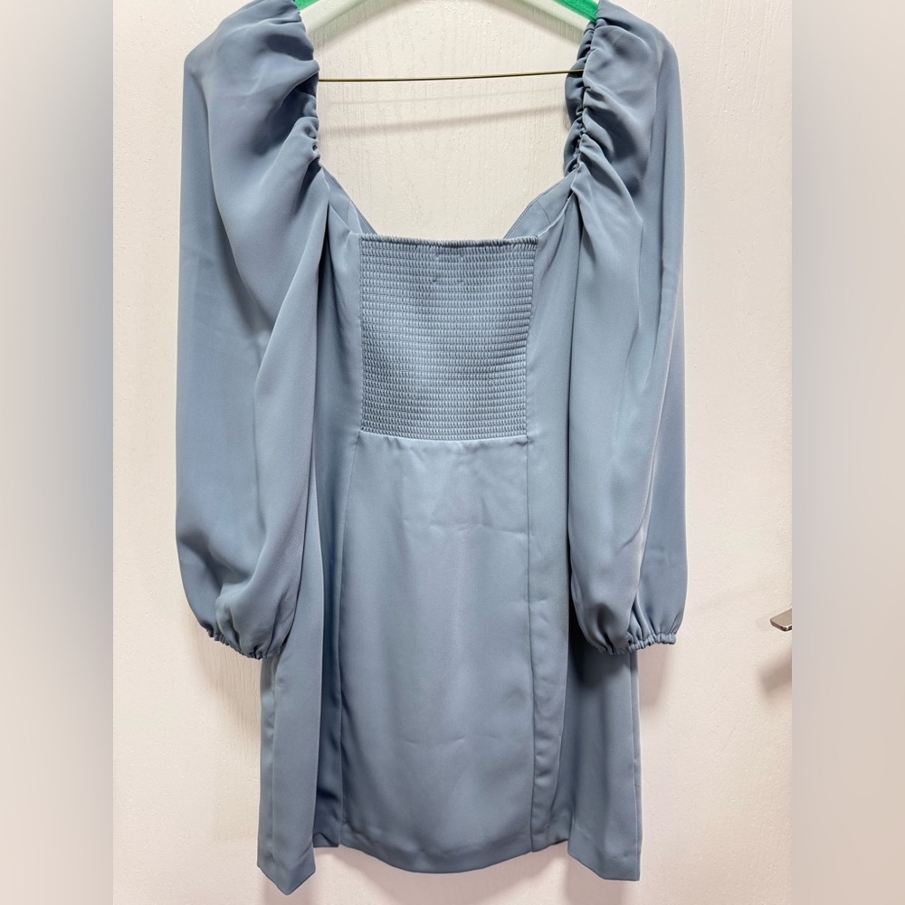Aritzia Blue Satin Puff-Sleeve Mini Dress - Picture 9 of 9